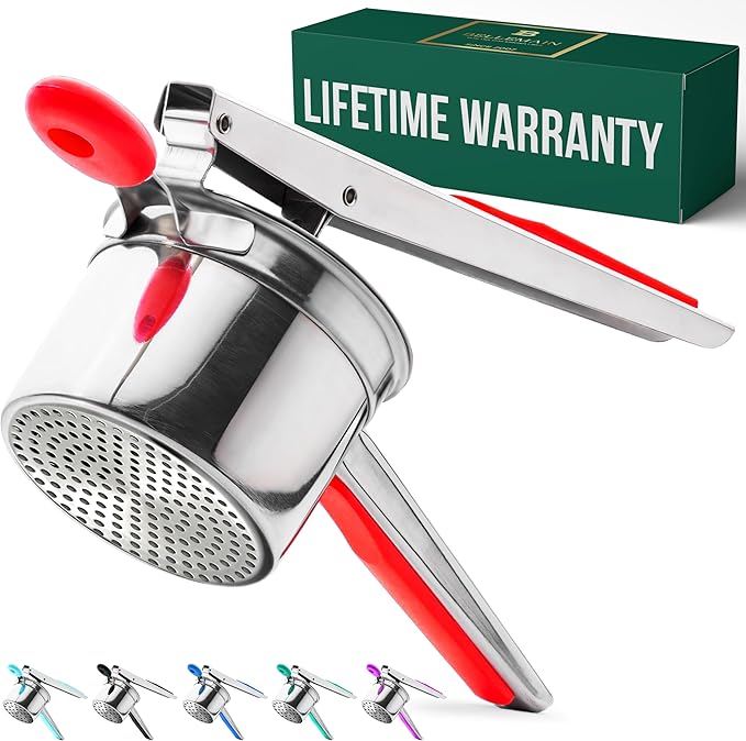 Bellemain 15 oz Large Potato Ricer | Heavy-Duty Stainless Steel Potato Ricer & Masher | Perfect for Mashed Potatoes | Kitchen Tool with Fixed Disc (Red)