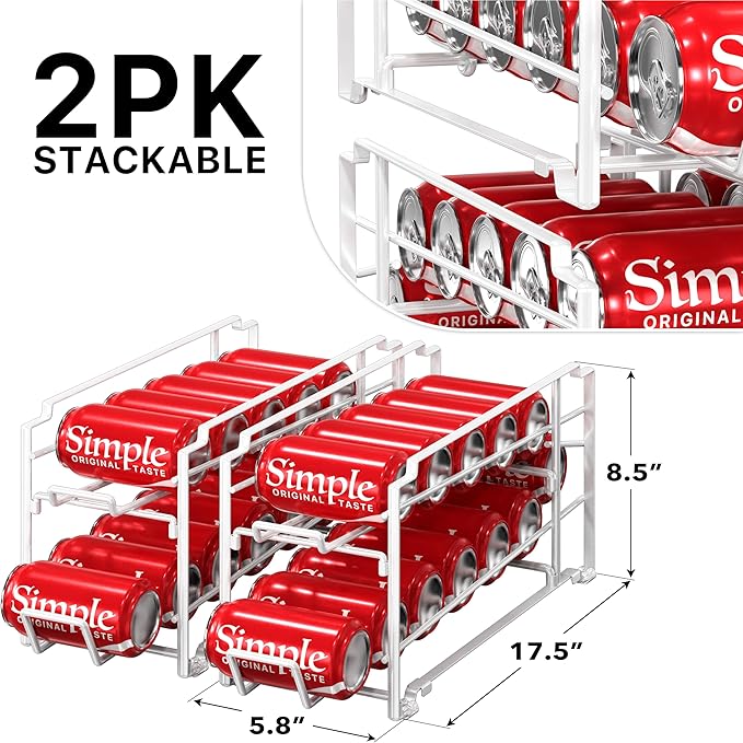 Simple Houseware Stackable Beverage Soda Can Dispenser Organizer Rack, White - 2 Pack
