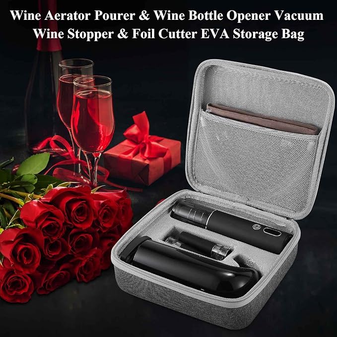 Wine Bottle Opener Christmas Day Gift Set with Electric Wine Opener, Wine Decanter&Wine Aerator and Pourer, wine stopper, Foil Cutter and EVA Storage Bag, Rechargeable and Automatic-(Christmas Red)