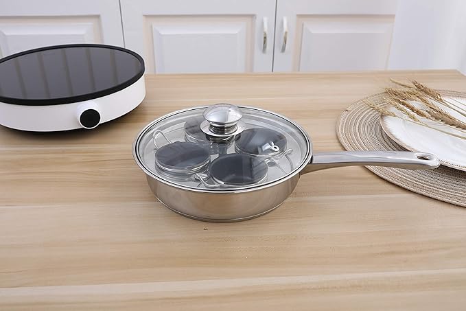 Egg Poacher Pan - Stainless Steel Poached Egg Cooker – Perfect Poached Egg Maker – Induction Cooktop Egg Poachers Cookware Set with 4 Nonstick Large PFOA FREE Egg Poacher Cups and Silicone Spatula…