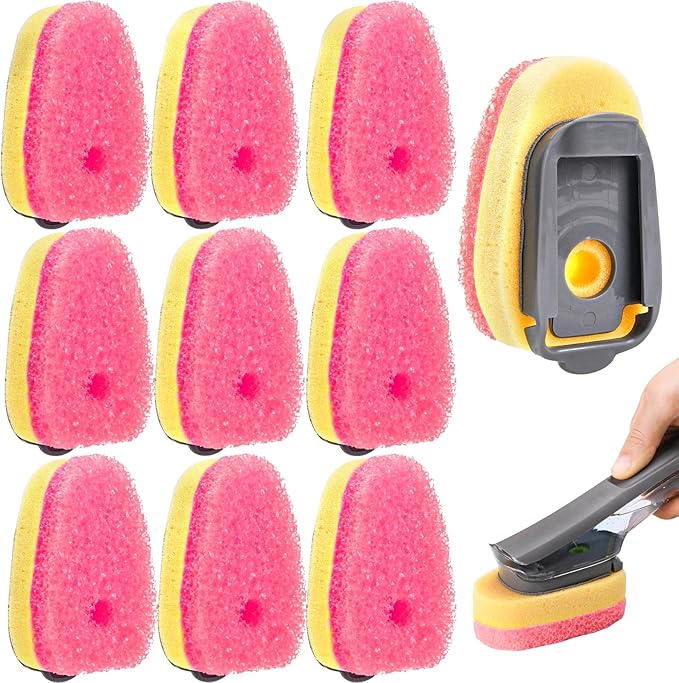 Sponge Dishwand Brush Refills for Scotch-Brite Dishwand - 10 Pack Dish Soap Non-Scratch Brush Refills for Nonstick Pots and Pans, Glass & Tubs (Pink)