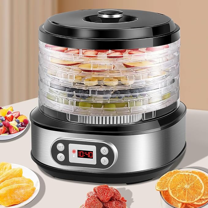 LanAqua Food Dehydrator Machine, 450W Stainless Steel Dehydrator for Food and Jerky with 72H Timer & Adjustable Temperature(95-158°F), Digital Food Dehydrator with 5-Trays for Meat, Fruit, Herbs