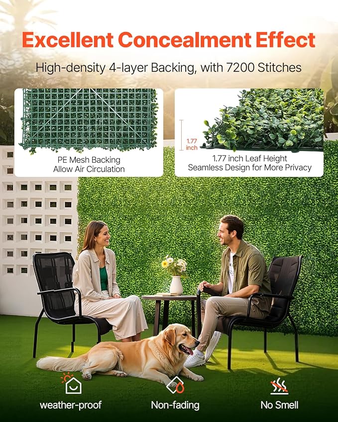 VEVOR Artificial Grass Wall Panels, 60 x 120 inch, Milan Grass Greenery Boxwood Panel for Indoor Outdoor Green Decor & Ivy Fence Covering, Privacy Backdrop Wall Hedge Screen for Garden