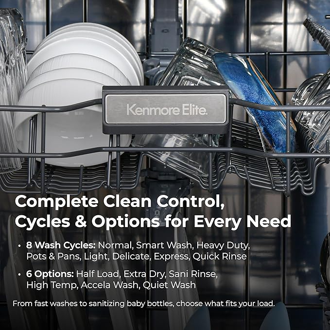 Kenmore 22-14699 Elite 24" Built-In Dishwasher - UltraWash Plus, TurboDry, QuietWash, SmartWash & TurboFlex Third Rack - 15 Place Settings - 42 DBA - ENERGY STAR Certified - 24" - Black