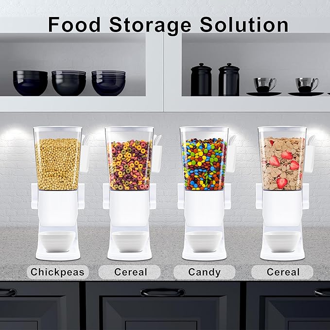 Cereal Dispenser Countertop with Bowls Spoons Cutlery Box, 3.2L Cereal Containers Storage Snack Dispenser for Pantry, Dry Food Dispenser for Snack, Oatmeal, White, 1Pc