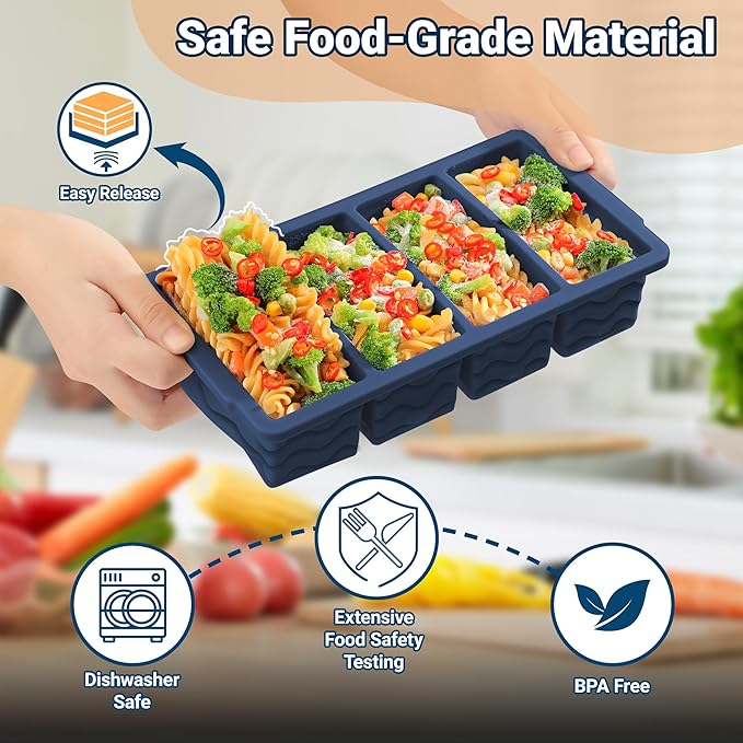 Doasuwish Silicone Freezer Tray for Soup with Lid – 1-Cup Soup Container Cube Style Ice Cube Trays for Freezer, Meal Prep & Food Storage, Freeze 250mL/125mL Portions – 2 Pack