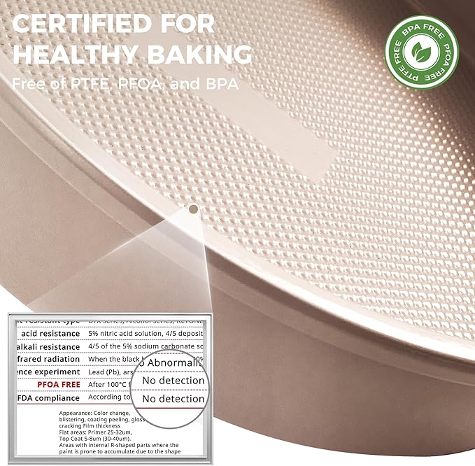HONGBAKE Nonstick Ceramic 9 Inch Round Cake Pan Set of 2, Heavy-Duty Aluminized Steel round cake pans with Diamond Texture, Non-Toxic Cake Molds, Cake Pans Sets for Baking Cheesecake, Cream, Gold