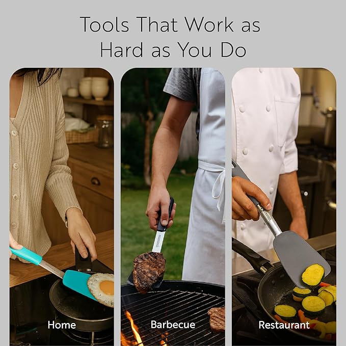 Restaurantware Comfy Grip 11.9 x 3 Inch Silicone Turner 1 Durable Cooking Turner - Stainless Steel Body Rubber Handle With Hole Red Silicone Flipper Spatula Tolerates Up To 446F Dishwashable