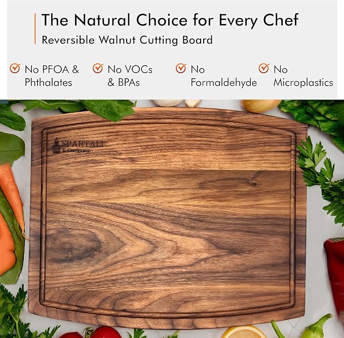 Spartali & Company Black Walnut Cutting Board Set for Kitchen, Reversible Wooden Chopping Board With Juice Grooves, Made from American Black Walnut, set of 2 sizes 12x9 & 15x12. Gift Box included!