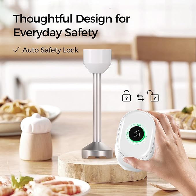 Cordless Hand Blender, 12V Rechargeable Immersion Blender with Brushless Motor, 60+ Bowls per Charge, 2-Blade, Auto Lock, Whisk & Frother for Soup, Smoothies, Baby Food