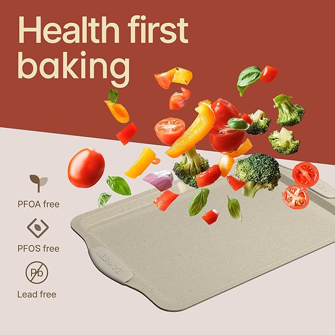 BAKKENMASTER 18-Piece Deluxe Nonstick Carbon Steel Bakeware Set - Professional Kitchen Oven Baking Pans with White Silicone Handles and Accessories