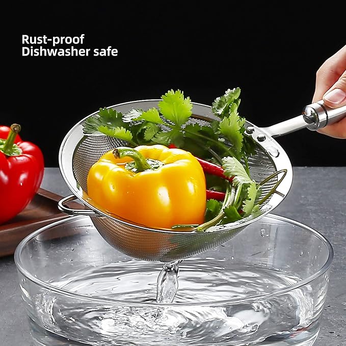 304 Stainless Steel Fine Mesh Strainers for Kitchen, Colander-Skimmer with Handle, Sieve Sifters for Food, Tea, Rice, Oil, Noodles, Fruits, Vegetable 5.51 inch Medium