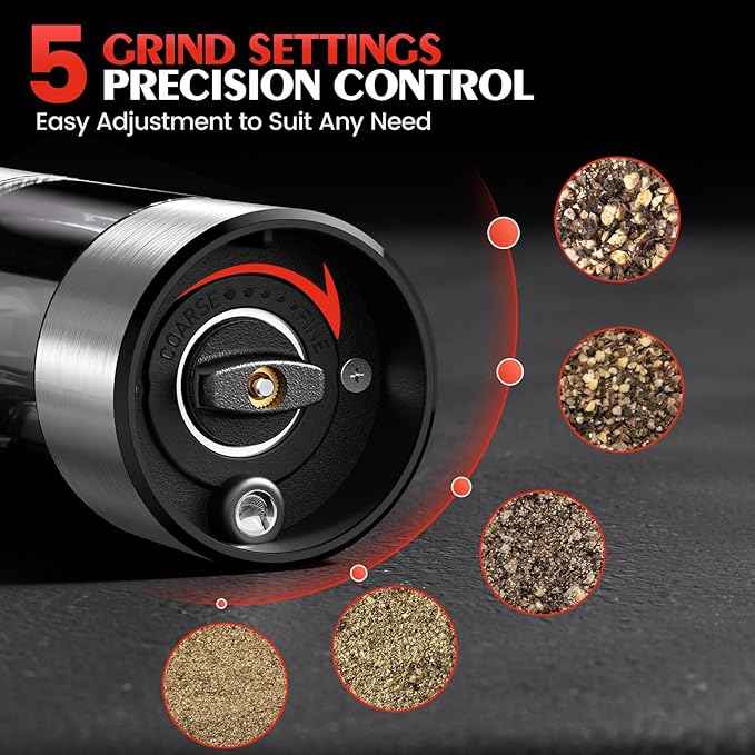 1 Pack Salt and Pepper Grinder-Electric Automatic Battery Pepper Mill Shakers Adjustable Coarseness Upgraded Larger Capacity with Led Kitchen Appliances Gifts for Women Men