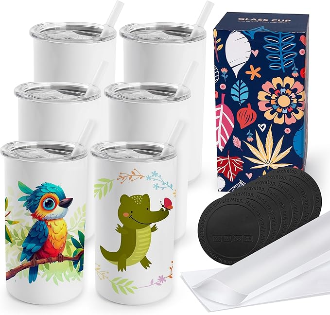 Joyclub 6 Pack Sublimation Tumblers Stainless Steel Insulated 12 oz Sublimation Tumbler with Lids and Straw, Ideal for DIY Gifts, Tea, Coffee, Wine