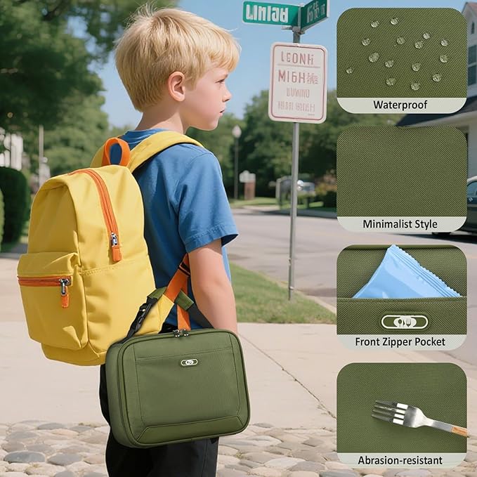 Lunch Box Kids Insulated Lunch Bag for Boys Girls Cute Reusable Lunch Tote Bag Waterproof Portable Thermal Lunch Box Kids for School Picnic Travel Green