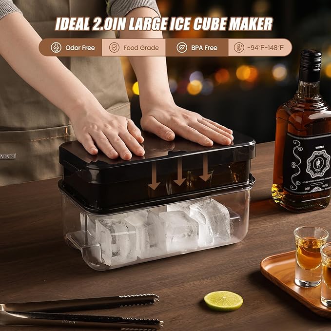 PHINOX Ice Cube Tray, Easy Release Ice Cube Trays with Lid and bin, Ideal for Cocktail Whiskey