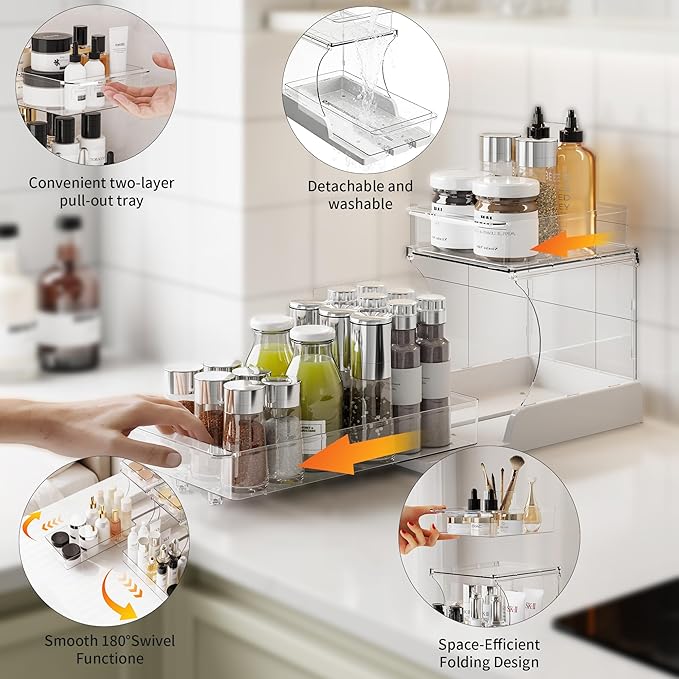 Attelite Makeup Organizer 2-Tier Makeup Storage Cosmetics Organizer with 180° Rotating Design Sturdy durable Versatile Perfume Vanity Organizer for Countertops, Bathrooms, Office Supplies 4PACK