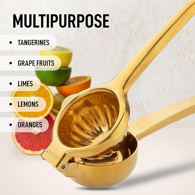 Zulay Kitchen Extra Large Lemon Squeezer Stainless Steel - Easy Squeeze Heavy Duty Lemon Juicer Hand Press - Ergonomic Citrus Squeezer & Fruit Juicer for Small Oranges, Lemons, & Limes - Gold