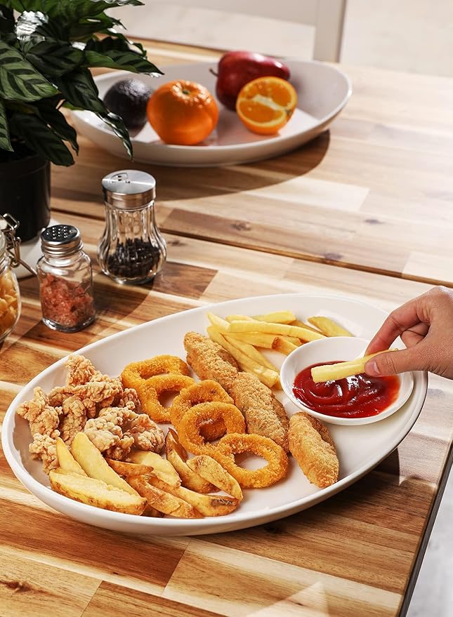 Sweese 2-Pack Porcelain Oval Serving Platters, White High-Grade Durable Professional, 14.5 Inch 2.0 Count