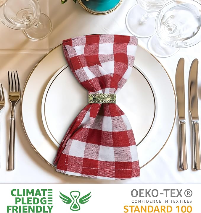 Urban Villa Cloth Dinner Napkins Set of 12 100% Cotton Red White Checks Highly Absorbent Washable Reusable Durable Ideal for Home Farmhouse Party Wedding Everyday Use