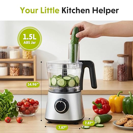 Simple Deluxe Food Processor Blender Combo, 300W Electric Food Processor for Slicing, Dough, Vegetables, 6 Cup Chopper for Meat and Puree, 2 Speeds Adjustable, Safety Lock with 1.5L Glass Jar, Black