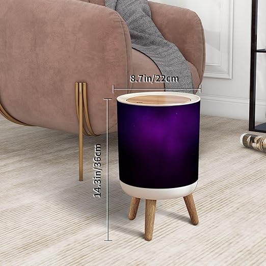Trash Can with Lid Abstract Gradient Dark Purple Gradient Dark Purple Color Press Top Round Small Garbage Bin with Wooden Legs Waste Basket for Kitchen Bedroom Nursery 7L/1.8 Gallon