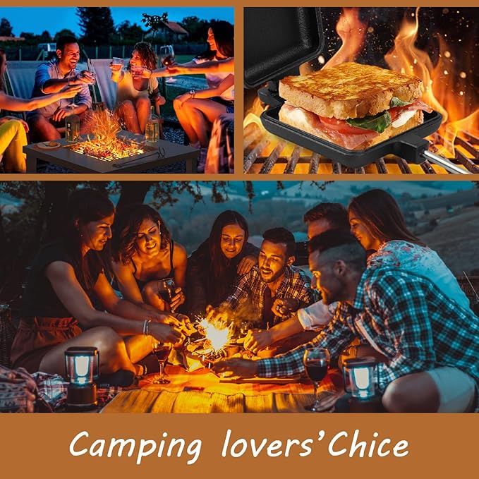 5 Inch Pie Irons for Camping Large Cast Iron Sandwich Maker 2 PCS with Storage Bag 23" Thickened Handles for Campfire Cooking Equipment