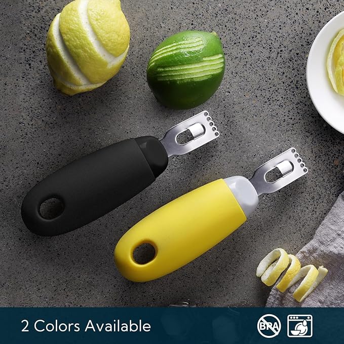 KITCHENDAO Citrus Lemon Peeler Zester Tool to Save Effort, Ultra Sharp Lemon Rind Twist Peeler Tool Bar Bartender Lime Stripper for Cocktails Kitchen, Yellow