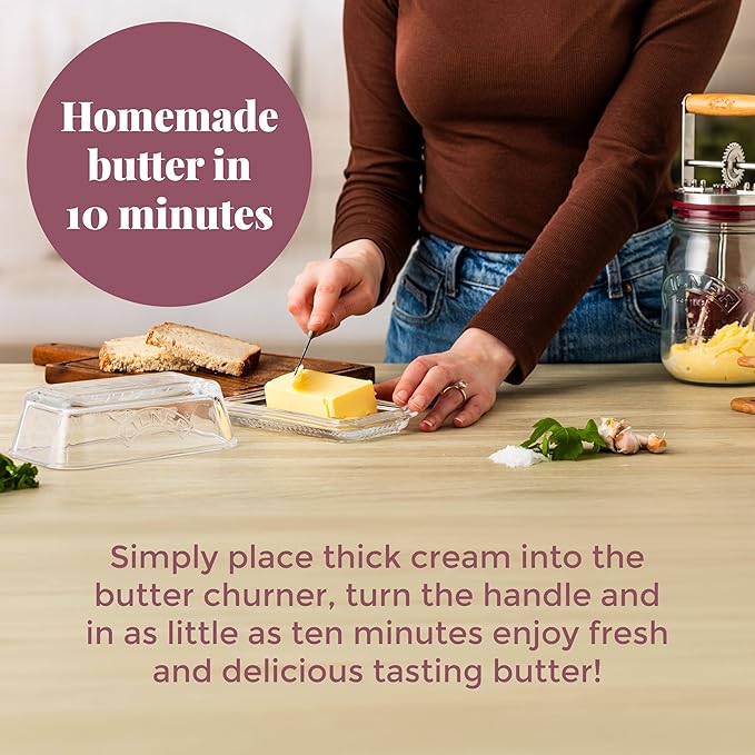 Kilner Vintage Glass Butter Churn; Delicious Homemade Butter in as Little as Ten Minutes; Large 34-Fluid Ounce Capacity Butter Churner, 1 EA