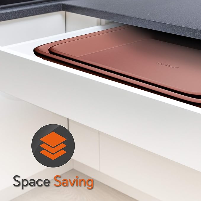 NutriChef Nonstick Cookie Sheet Baking Pan - 2pc Large & Medium Metal Oven Baking Tray, Professional Quality Kitchen Cooking Non-Stick Bake Trays w/ Rimmed Borders, Rose Gold