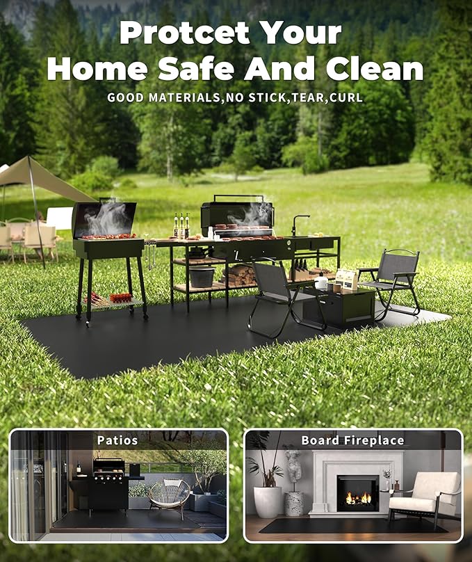 Large 76 * 52" BBQ mat for Under Grill,Double-Sided Silicone Grill mat for Outdoor Grill Deck Protector, Indoor Fireplace Mat/Fire Pit Mat (76 * 52")