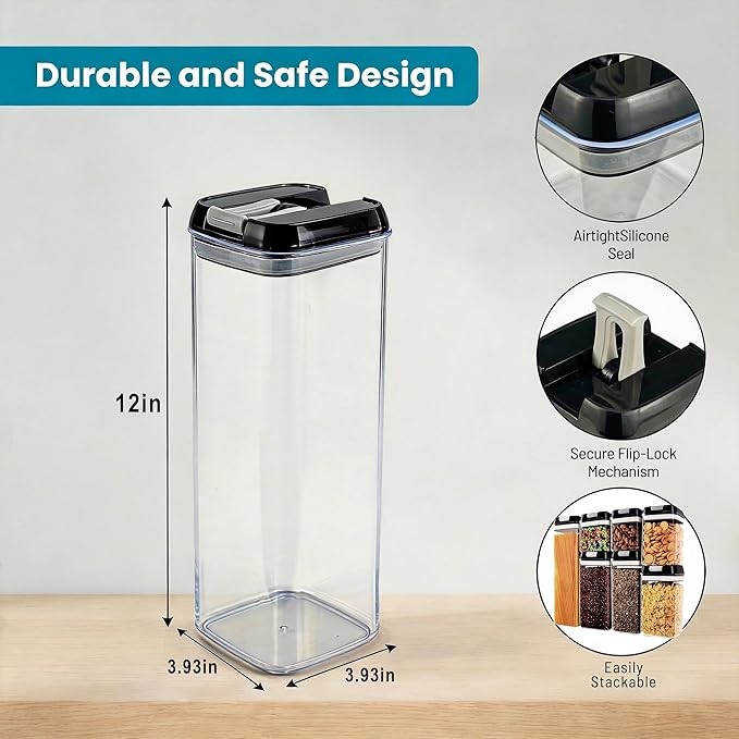 OMIO Airtight Food Storage Containers 5-Pack, BPA-Free Stackable Kitchen Canisters for Pantry Organization – Perfect for Cereal, Grains, Flour, Sugar, Snacks (1.9L, 1.2L, 0.8L x2, 0.5L)