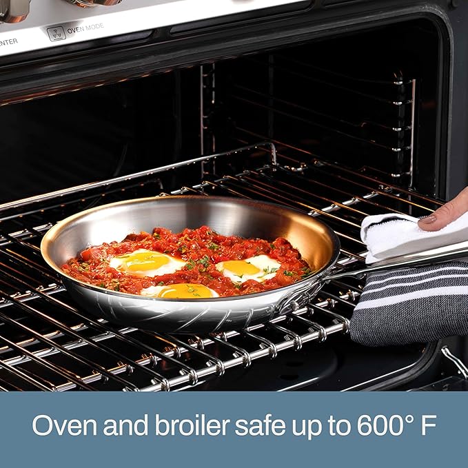 All-Clad D3 10 Inch Stainless Steel Frying pan, 3-Ply Stainless Steel Pan, Induction, Oven Broiler Safe 600F Skillet, Professional Cookware, Silver