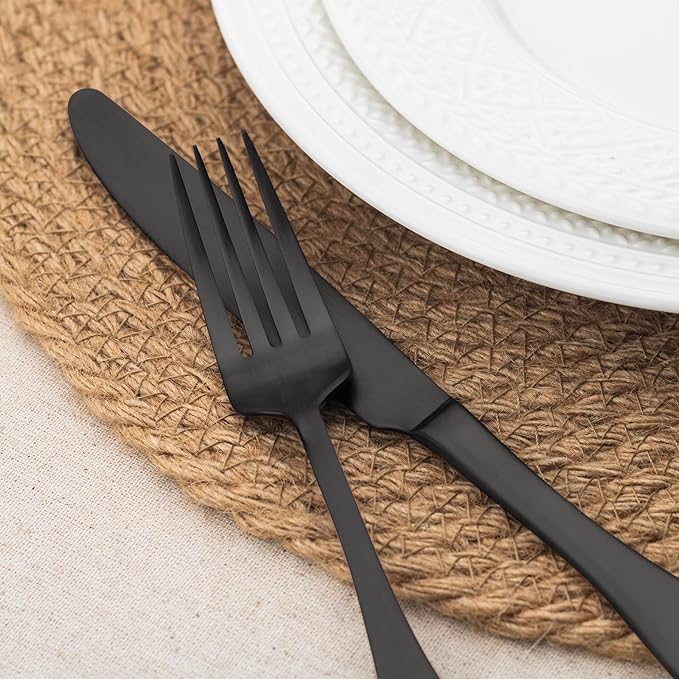 Alata Kate Black Satin 20-Piece Silverware Set, Service for 4, Stainless Steel Flatware Set, Matte Polished Cutlery Set, Dishwasher Safe