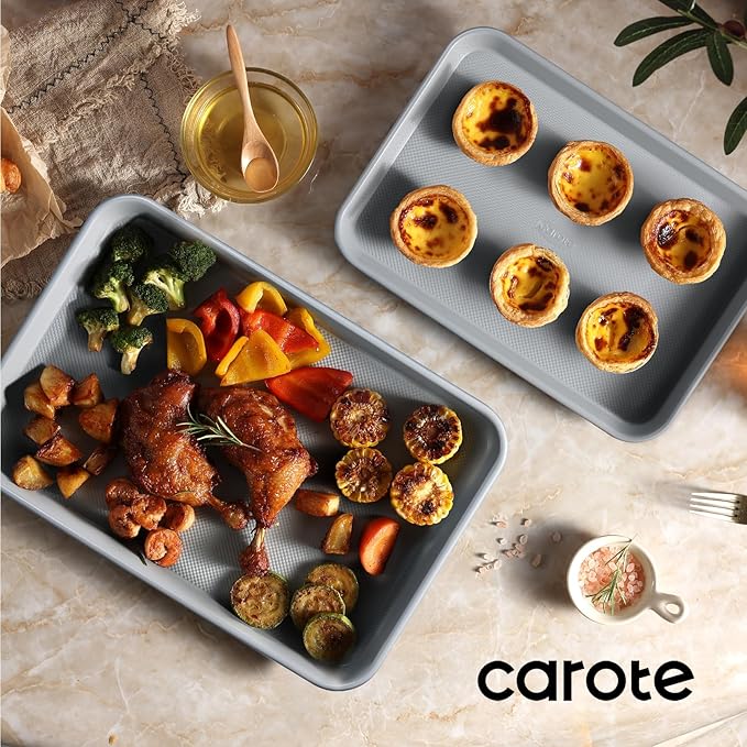 CAROTE 3-Piece Baking Pan Set - Bakeware Set, Baking Sheet Set Including 13 Inch 15 Inch 17 Inch Sheet Pan, Cookie Sheet for Baking, Royal Violet, Blue & Grey