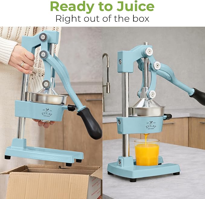 Zulay Kitchen Cast-Iron Orange Juice Squeezer - Heavy-Duty, Easy-to-Clean, Professional Citrus Juicer - Durable Stainless Steel Lemon Squeezer - Sturdy Manual Citrus Press & Orange Squeezer (Blue)