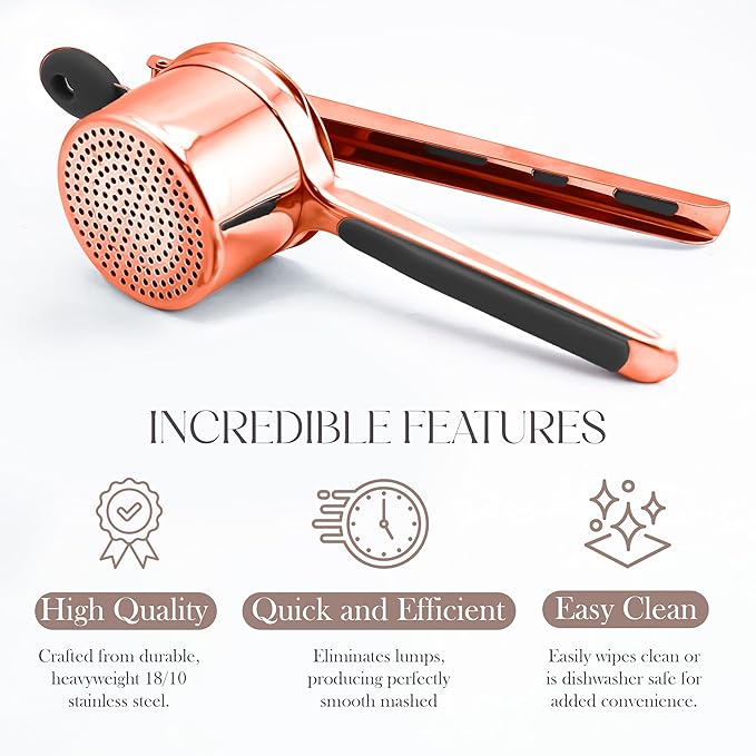 Bellemain 15 oz Large Potato Ricer | Heavy-Duty Stainless Steel Potato Ricer & Masher | Perfect for Mashed Potatoes | Rose Gold