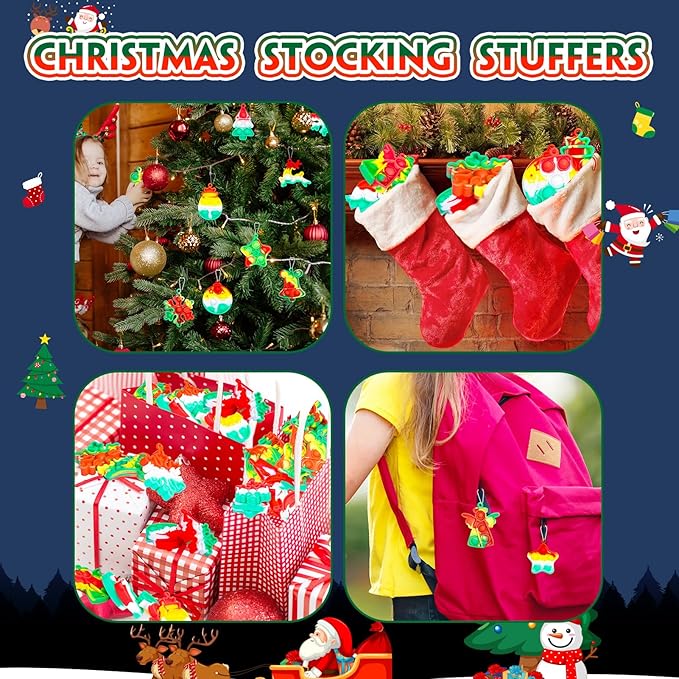 Christmas Pop Fidget Toys Bulk Its Christmas Party Favors for Kids 30 Pack Mini Pop Keychain It Stocking Stuffers for Kids Goodie Bag Stuffers Fidgets for Classroom Prizes Student Birthday Party Gifts