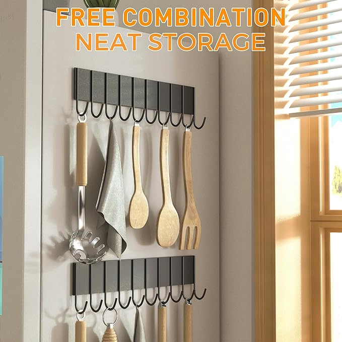 2Pcs Magnetic Key Holder For Fridge With 10 Hooks, Magnetic Utensil Holder For Wall, Strong Magnetic Key Hanger Hook Organizer, Magnent Key Rack For Kitchen Metal Door Grill Tool Coat Towel Purse