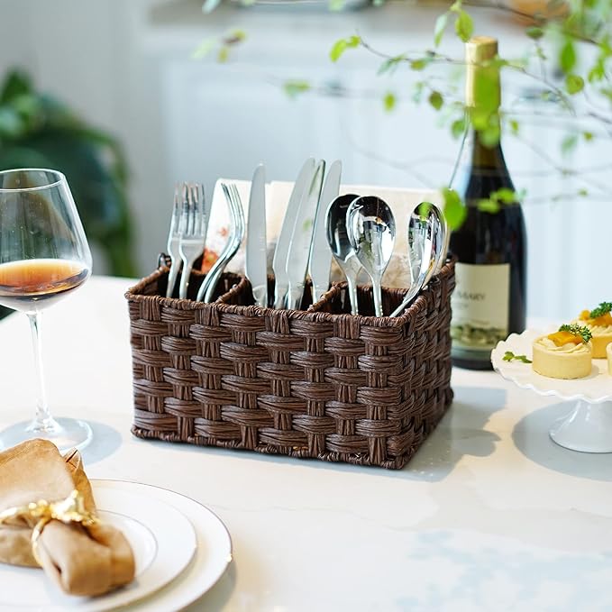 GRANNY SAYS Bundle of 1-Pack Cutlery Caddy & 3-Pack Wicker Storage Baskets