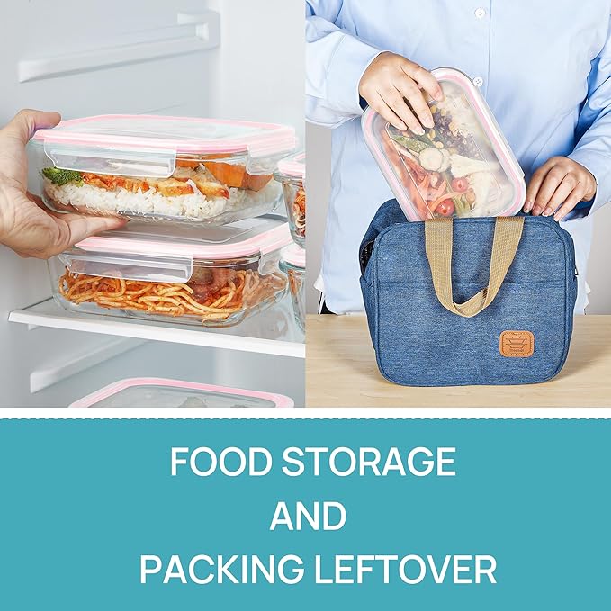 Vtopmart 5 Pack 35oz Glass Food Storage Containers with Lids, Meal Prep Containers, Airtight Reusable Lunch Container Set, Safe for Oven, Microwave, Freezer, and Dishwasher, Pink