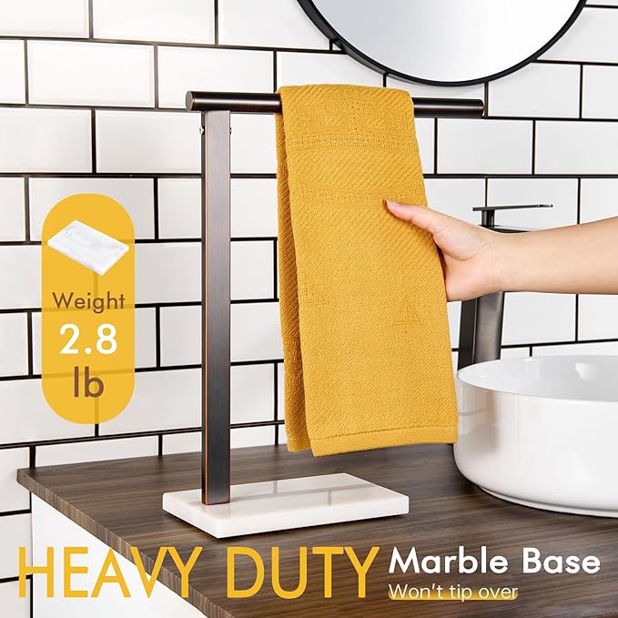 KOKOSIRI Hand Towel Bar Stand Towel Rack with Steady Marble Base for Bathroom Vanity Countertop, Oil Rubbed Bronze Stainless Steel 15.7'' Height THS0006-ORB