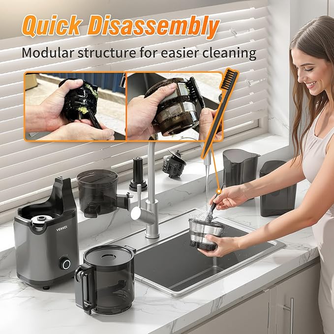 VENNXE Masticating Juicer Machines, 5.7" Extra Large Feed Chute Cold Pressed Juicer, Easy to Clean Slow Juicers, High Yield Electric Juice Extractor for Vegetable and Fruits, 50oz Capacity Juice Maker