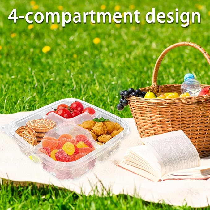 Haawooky 50 Pcs Bento Snack Food Containers,4 Compartment Lunchable Container with Lids,Divided Food Storage Containers For Travel Work School