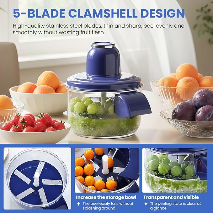 Electric Grape Peeling Machine, Garlic Peeling Machine, Automatic Peeler, Garlic Peeler Skin Remover Commercial Fruit Rechargeable Milk Tea Fruit Shop Special Equipment (Blue)