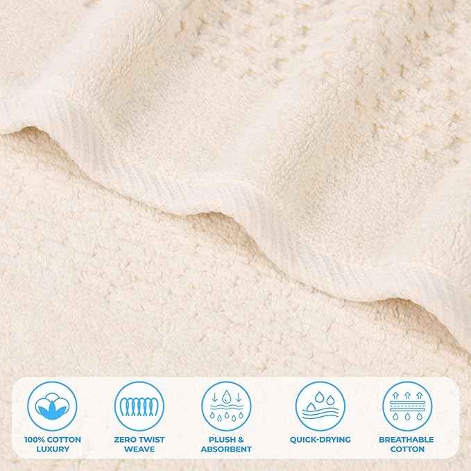 Superior Playa Zero Twist Cotton Medium Weight Towels, for Guest Bath, Bathroom, Shower, Spa, Plush, Quick Dry, Ultra-Soft Towels, Bath Essentials, Waffle Textured, 9 Piece Assorted Towel Set, Ivory