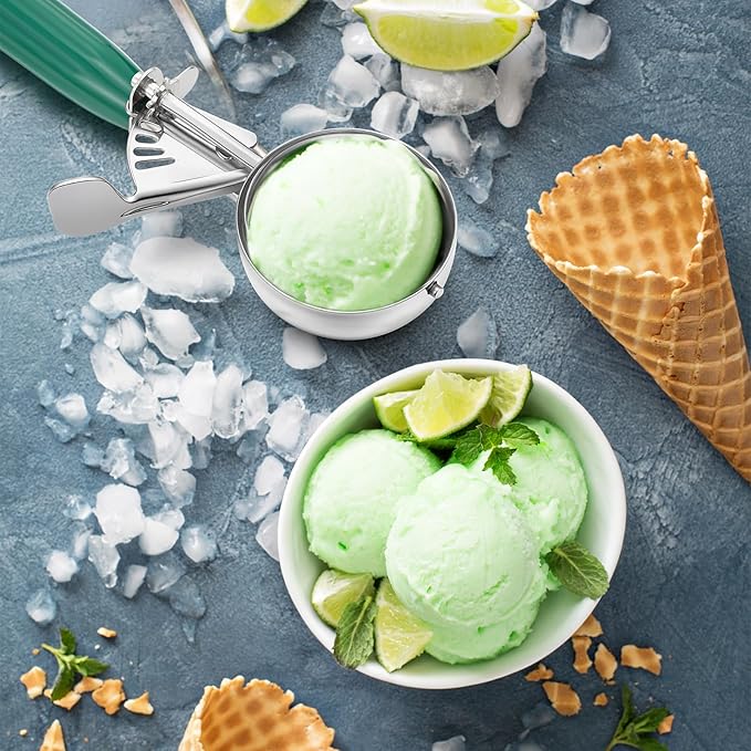 Reallnaive 4 Pcs Release Cookie Scoops Ice Cream Scooper with Trigger Release Portion Scoop Stainless Steel for Portion Control, Baking Food, Cookie Dough (3.25 oz,Green)
