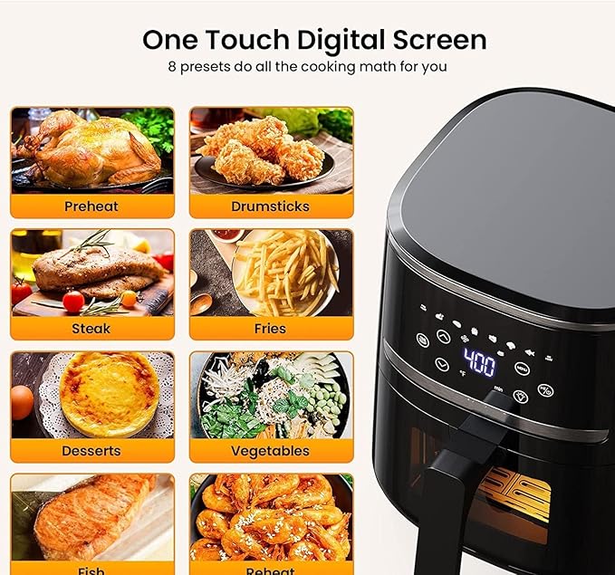 GarveeHome Air Fryer 5 QT 8 in-1 Functions, Air Fryer Oven with Touch Screen, Air Fry, Roast, Bake, Broil, Preheat Mode, Digital Small Air Fryer, Nonstick Dishwasher-Safe Basket, Black