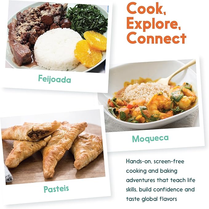 eat2explore Cooking Kits for Kids 15 Pcs – Interactive & Educational Kids Cooking Sets Real for Ages 5 and Up,3 Recipe Cards & Global Ingredients – Fun for Young Chefs (Brazil Edition)