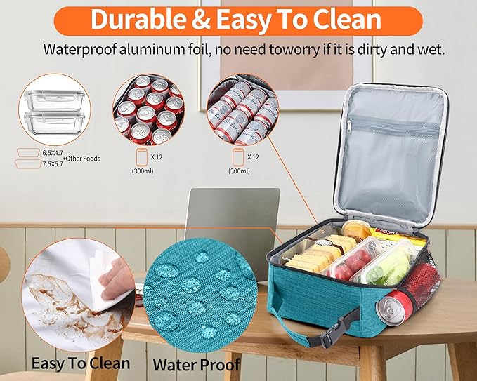 ZM-YOUTOO Lunch Box for Men - Reusable Lunch Bag Men Adult Women- Insulated Small LunchBox (Azure)
